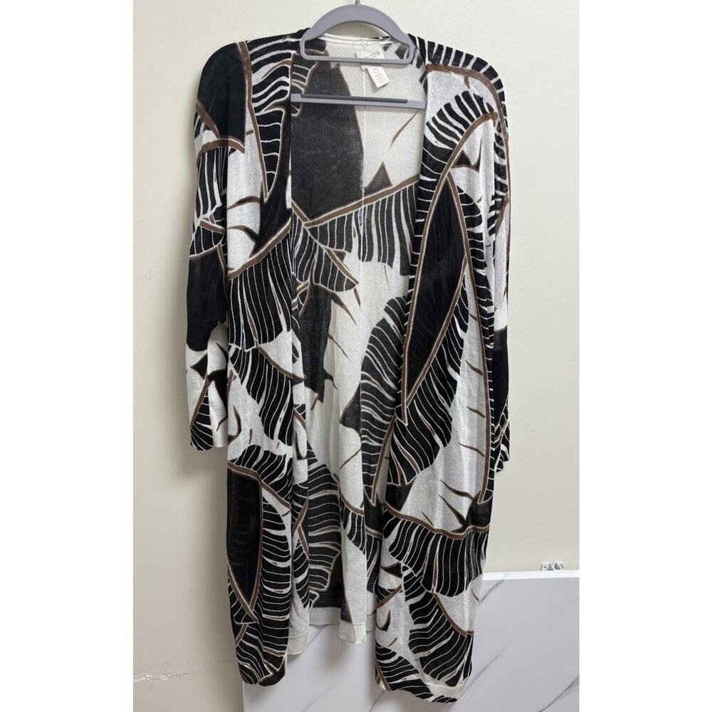 Chicos Womens Palm Print Open Front Kimono Cardigan Size 0 (Women’s size 4)